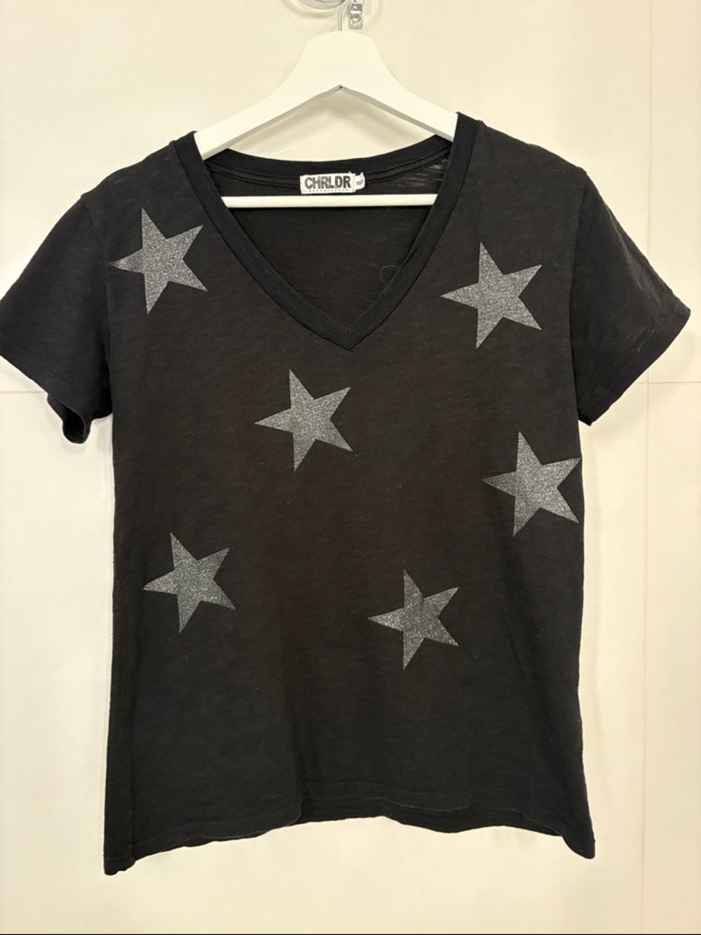 CHRLDR Black V-Neck Tee with Silver Stars